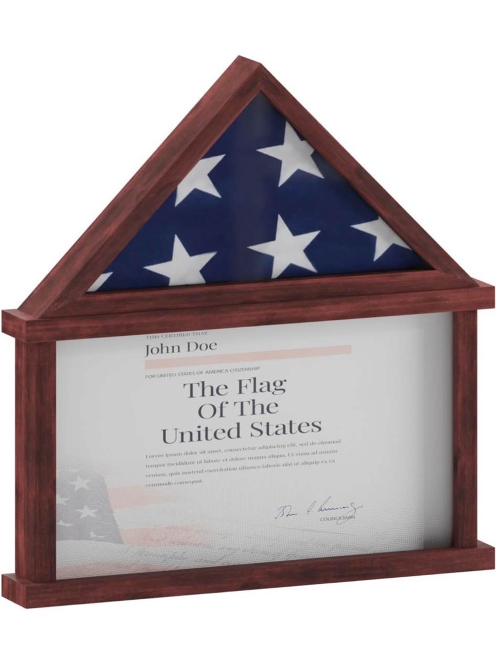 Flag Display Case with Wood Frame - Navy & White Stars